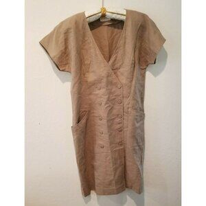 Jill Fitzsimon Australia Women's Tan Double Breasted Dress Short Sleeve Pockets